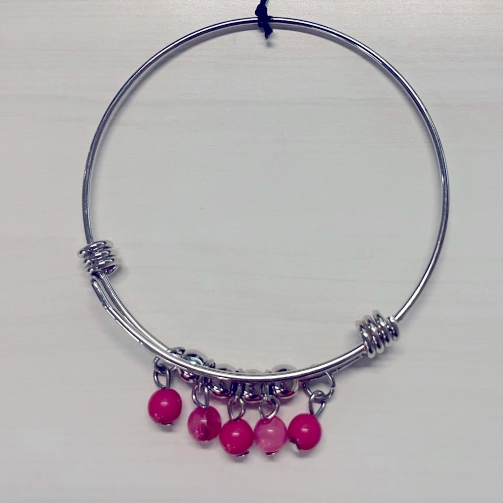 NWT Paparazzi Silver Bangle Bracelet with Pink Charm like beads